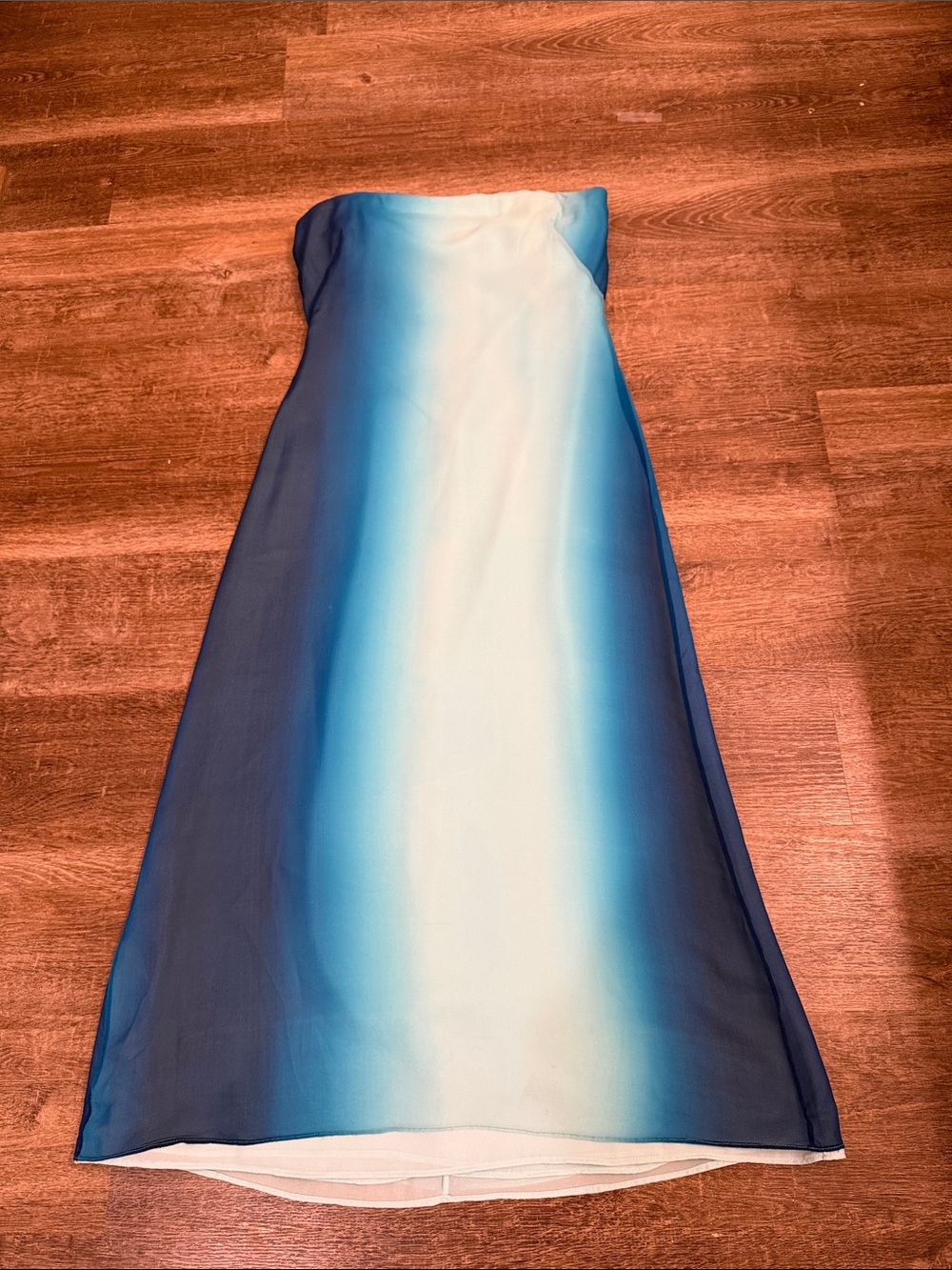 Kay Unger Blue Ombre Strapless Maxi Dress